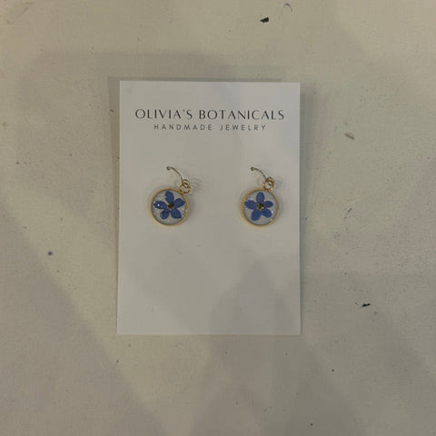 Gold Circle Earrings | Blue Flower
