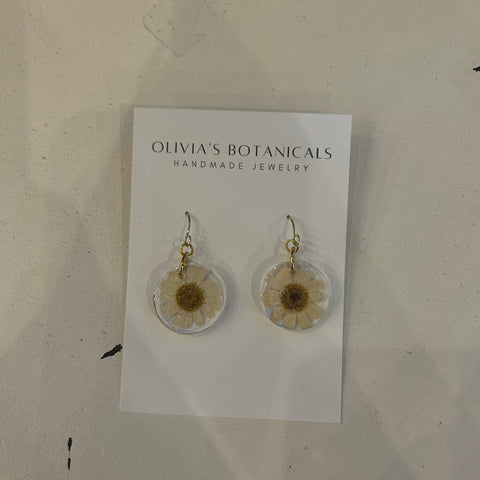 Gold Circle Earrings | White Flower