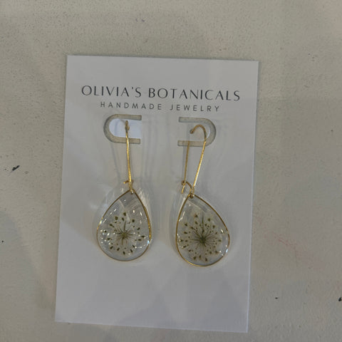 Gold Dangle Earrings | White Flower