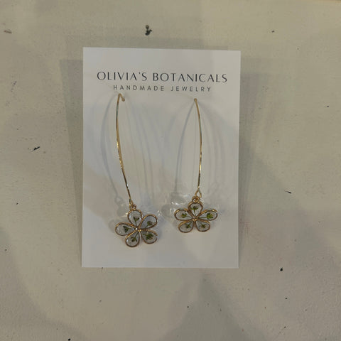 Gold Flower Dangle Earrings | White