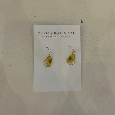 Gold Teardrop Earrings | Yellow Flower