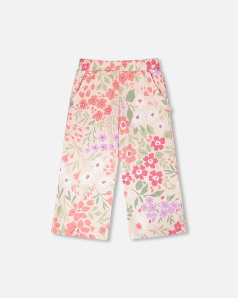 Deux Par Deux | French Terry Pants Pink Printed Flowers