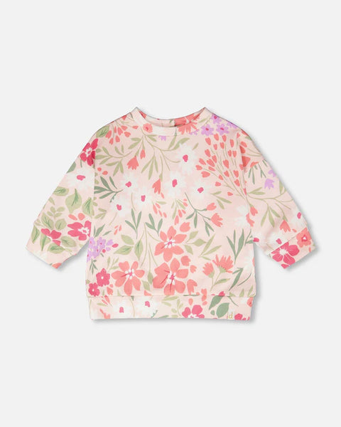 Deux Par Deux | French Terry Sweatshirt Pink Printed Flowers