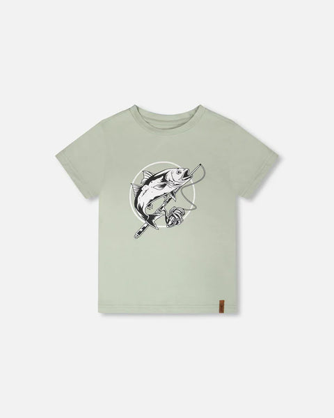 Deux Par Deux | Organic Cotton Jersey T-Shirt With Print Sage