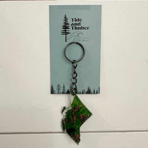 Keychain with a green design on a white background