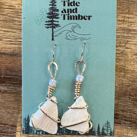Tidal Relic Gold Dangle Earrings | White Pearly Bead