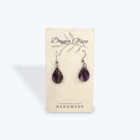 Handmade Purple Dangle Earrings | Gold