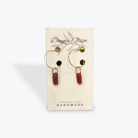 Pair of earrings on a Danya Olson branded card with 'Vancouver Island Handmade' text.
