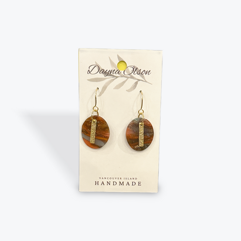 Pair of earrings on a Danya Olson branded card with 'Vancouver Island Handmade' text.
