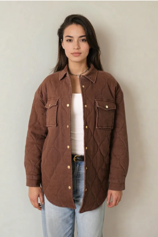 Leni Quilted Brushed Cotton Coat | Espresso