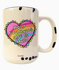 Funny life mug rainbow hearted printed on yellow ceramic mug