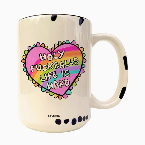 Funny life mug rainbow hearted printed on yellow ceramic mug