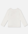 A long-sleeve crewneck top in off-white, shown from the back against a clean, light gray studio background.