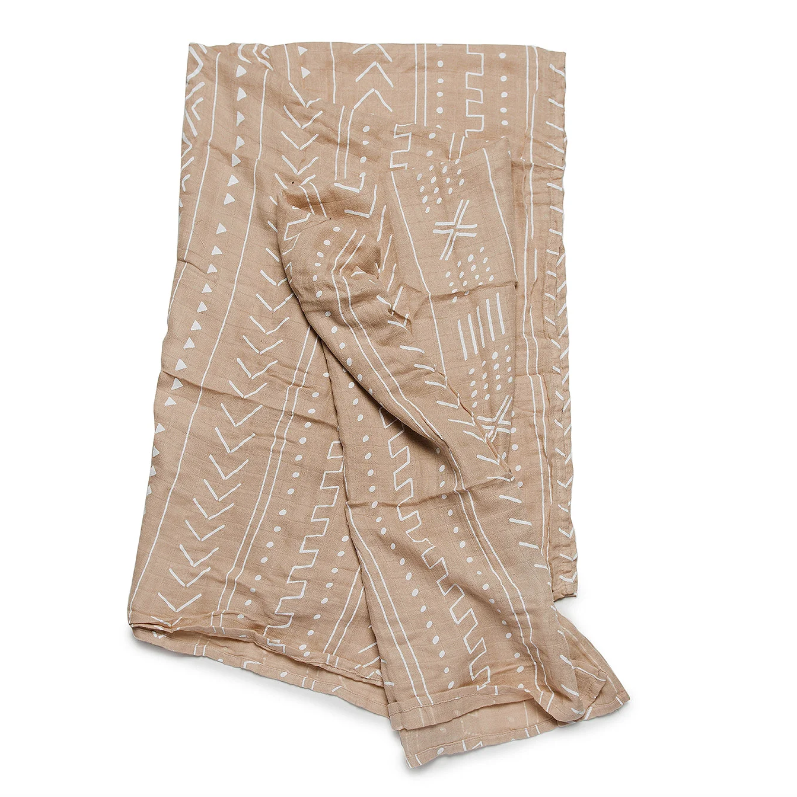 LOULOU LOLLIPOP MUSLIN SWADDLE ALMOND MUDCLOTH West Coast Wildflowers