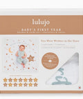 Lulujo baby's first year blanket and cards set packaging on a white background