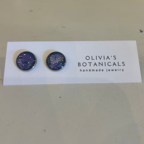 Medium Stainless Steel Stud Earrings | Purple Flower