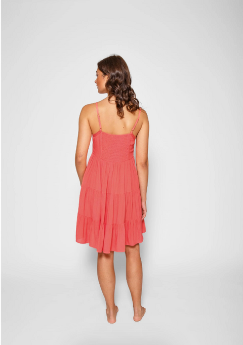 Miami Tiered Strappy Mini Dress | Coral