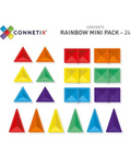 Connetix Rainbow Mini Pack - 24 pieces contents graphic showing a set of 24 colorful geometric building blocks arranged in a grid on a white background.