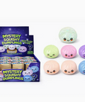 Mystery Squishy Dumplings packaging with colorful dumpling toys on a white background