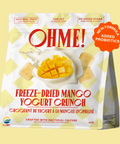 Packaging of OHME Freeze-Dried Mango Yogurt Crunch on a yellow background