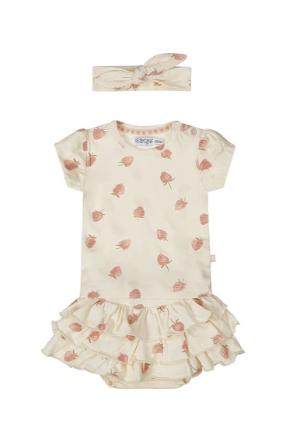 OK Kids Dirkje 2 piece babysuit headband cream and pink strawberries