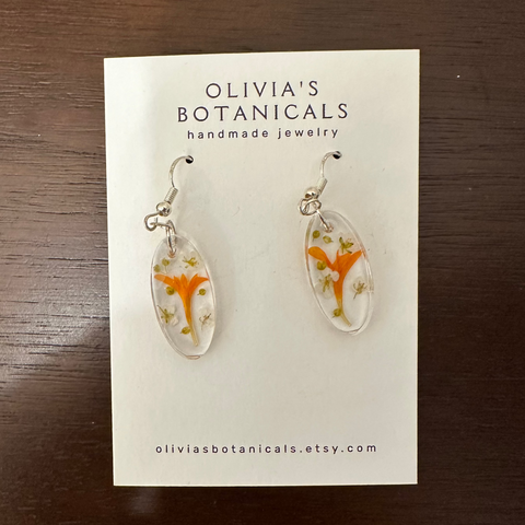 Olivia's botanicals silver dangle earrings orange flowers