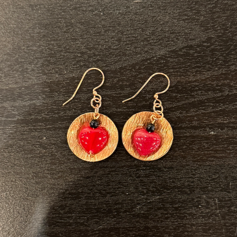 Red Jade Heartsand Obsidi | Earrings