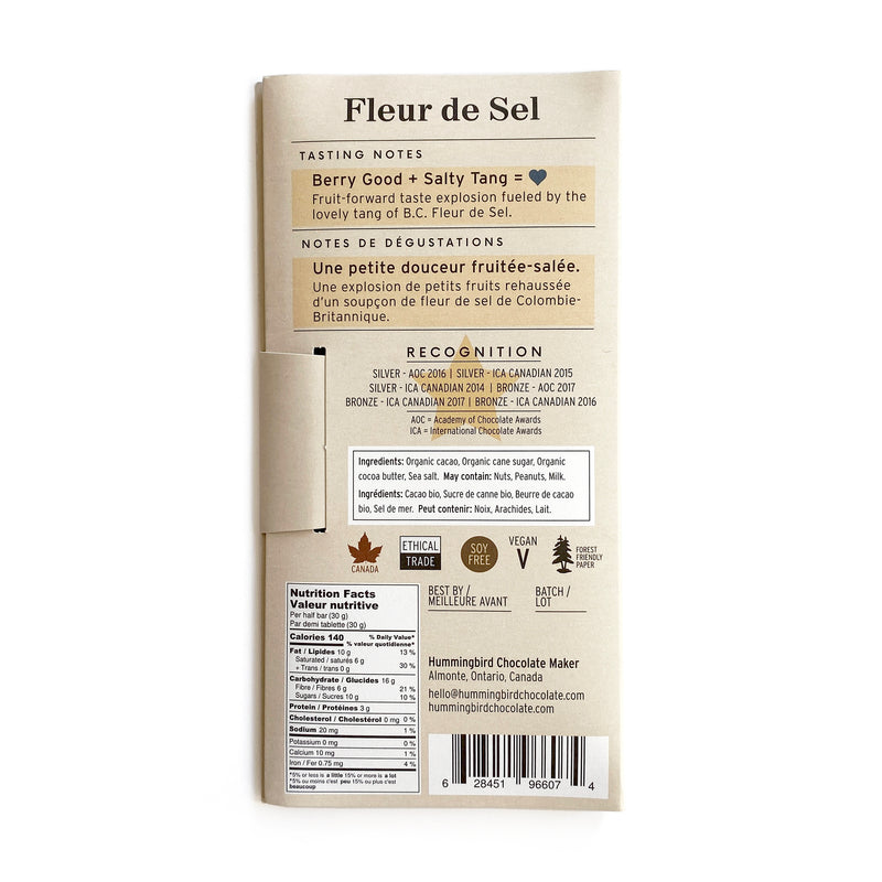 HUMMINGBIRD CHOCOLATE - FLEUR DE SEL 70% 28G