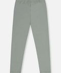A pair of sage green children's jogger pants with an elastic waistband, shown flat against a light gray background.