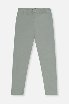 A pair of sage green children's jogger pants with an elastic waistband, shown flat against a light gray background.