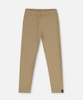 A pair of beige ribbed knit leggings with an elastic waistband, shown flat against a light gray background.