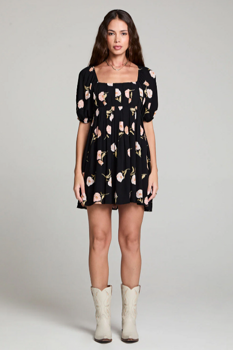 Saltwater luxe summer mini dress black floral