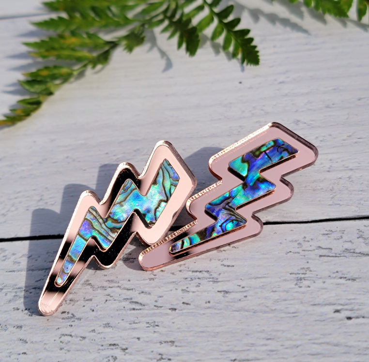 COPPER CANOE WOMAN - ABALONE LIGHTENING BOLTS in ROSE GOLD