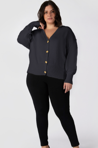 DEX PLUS - BOUCLE BUTTON FRONT CARDIGAN | BLACK