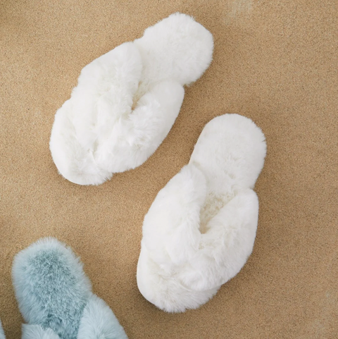 Solid Faux Fur Slide - White