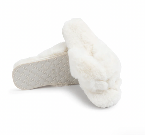 Solid Faux Fur Slide - White