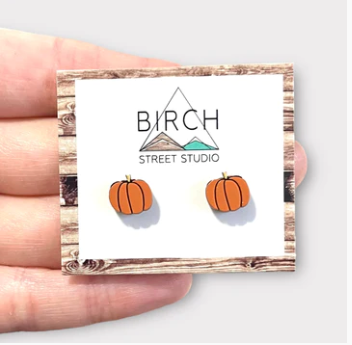 BIRCH STREET - PUMPKIN EARRINGS | WOODEN EARRINGS | FALL AUTUMN | HALLOWEEN | NATURE | GIFTS FOR HER