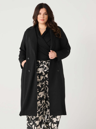 DEX PLUS - DOUBLE BREASTED KNIT TRENCH | BLACK