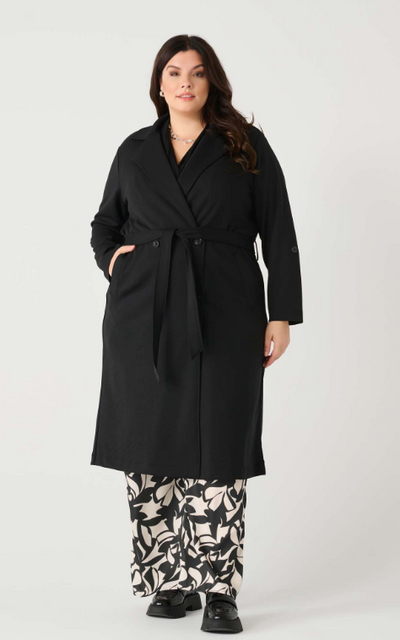 DEX PLUS - DOUBLE BREASTED KNIT TRENCH | BLACK