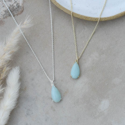 GLEE JEWELRY - MARMEE AMAZONITE DROP NECKLACE | GOLD or SILVER