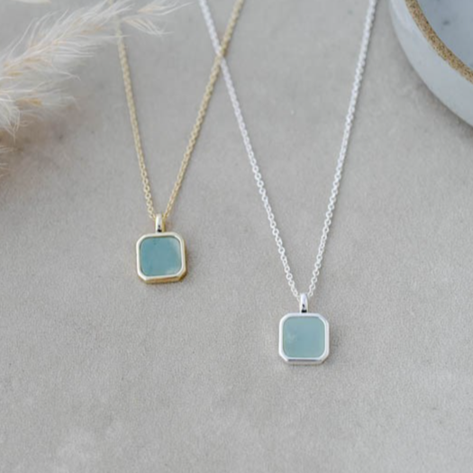 GLEE JEWELRY - FLORENCE SQUARE AMAZONITE NECKLACE |  GOLD or SILVER
