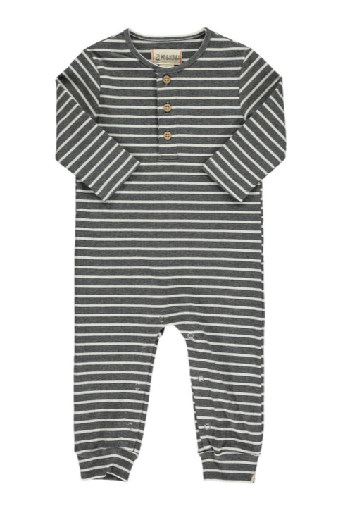 Me & Henry - Mason Rib Romper | Charcoal/Cream Stripe