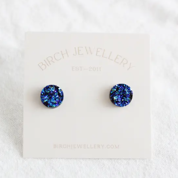 BIRCH JEWELLERY - BLUE DRUZY STUD EARRINGS