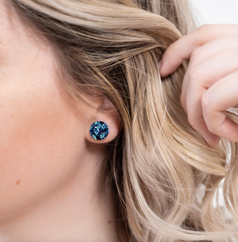 BIRCH JEWELLERY - BLUE DRUZY STUD EARRINGS