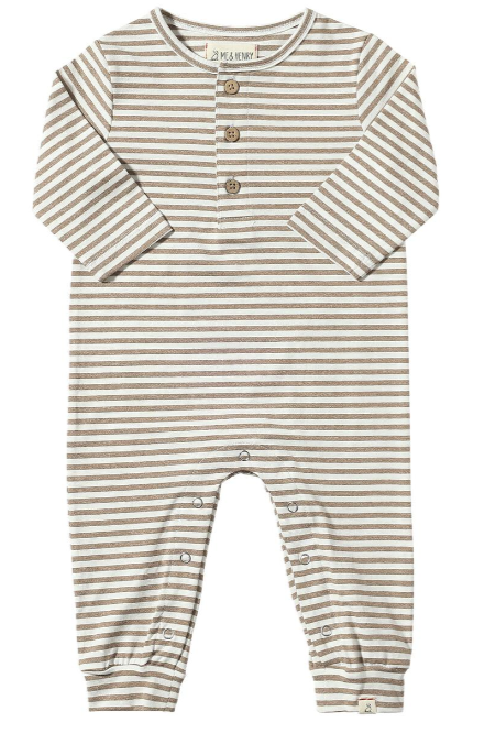 Me & Henry - Mason Rib Romper | Taupe/White Stripe