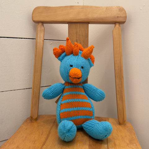 Kenana Knitters - Artisan Hand Woven Dinosaur | Blue & Orange