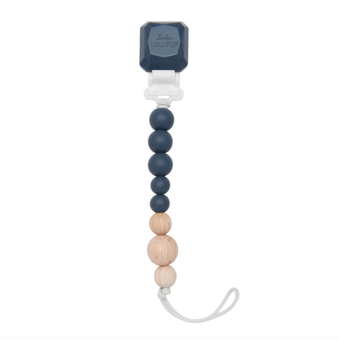 Loulou Lollipop | Colour Pop Silicone & Wood Pacifier Clip - Vintage Indigo