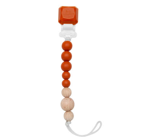 Loulou Lollipop | Colour Pop Silicone & Wood Pacifier Clip - Burnt Orange