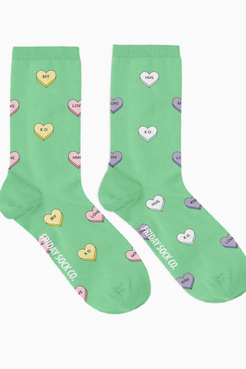 Women'S Mismatched Socks | Green Candy Hearts