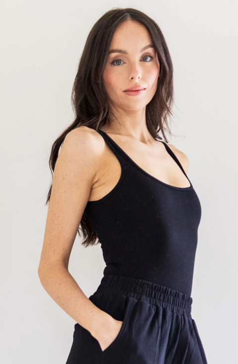 Hannah Square Neck Body Suit | Black